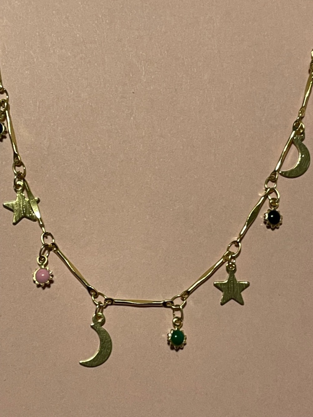 Gold Tone Moon & Stars Multi Color Necklace #9593 💎 - Picture 3 of 9